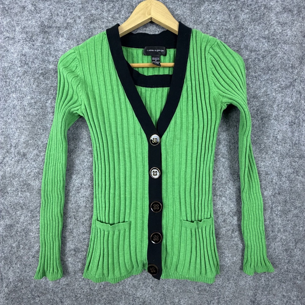 Cable & Gauge Twinset Cardigan Tank Sweater 2 Piece Womens Small Green Ribbed